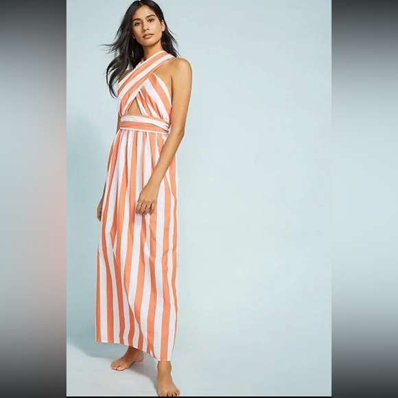 NWT! Mara Hoffman Swim Rosario Dress Cover Up Orange White Stripe Cotton Maxi XS - Picture 3 of 10